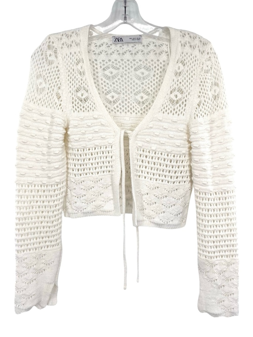 Zara Crochet Boho Knit Tie Front Cardigan Sweater Small